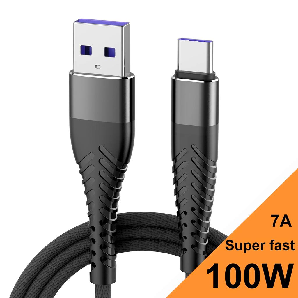0.25m/1m/2m/3m 100W 7A Data Cables USB to Type C Super Data Cords Weaving USB C Wires Nylon Braided Wires Fast Charging Cables