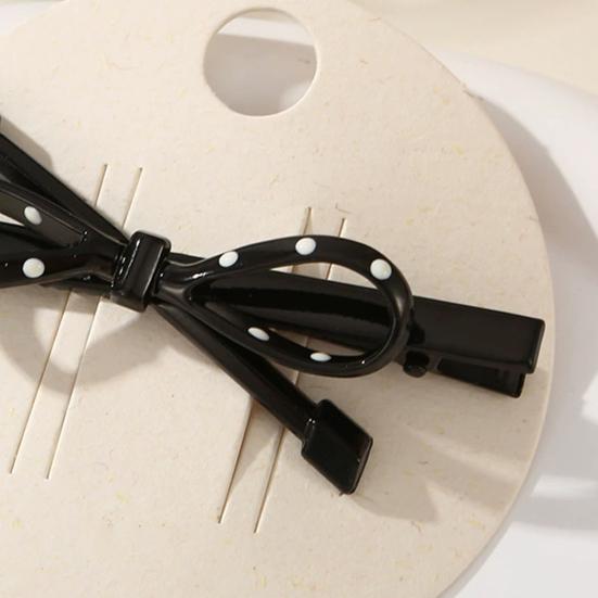 2 шт. Заколка для волос в французском стиле, с точечным принтом, полая, дизайн с бантом, зажимы для волос, для визуального сужения лица, универсальный аксессуар для волос