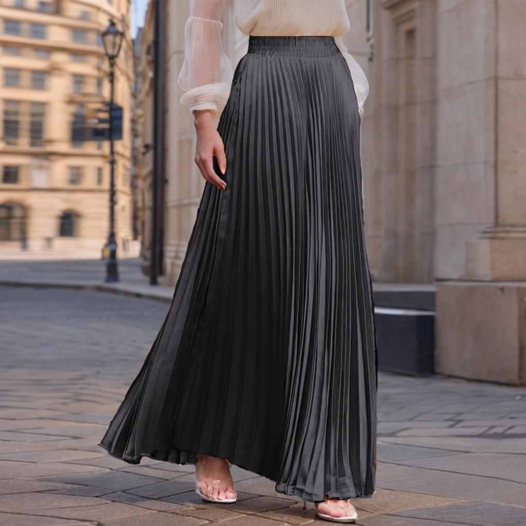 Women's Casual Pleated Solid Color Half Skirt, Pleated A-line Skirt, Large Swing Floor-length Skirt