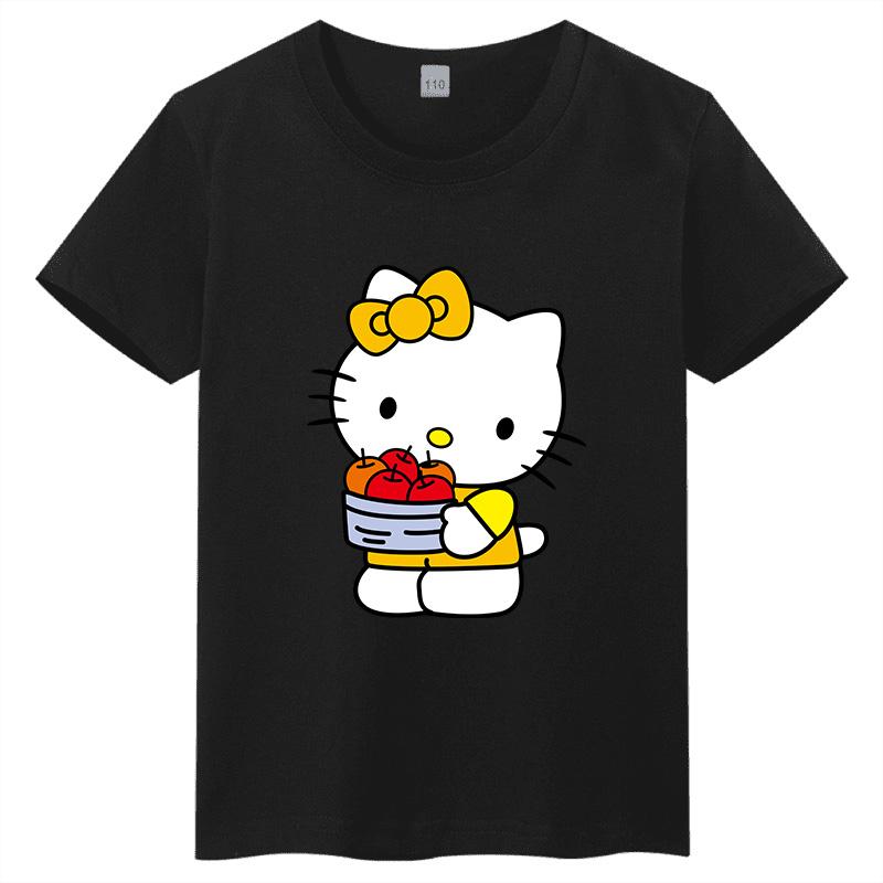 Новая детская футболка Sanrio Hello Kitty с мультяшным принтом, круглый вырез, милая и повседневная, универсальная, с короткими рукавами