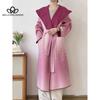 Gradient Color Double-sided Cashmere Coat Female Winter New Section of Medium-length Wool Tweed Cape Coat Fur Coat