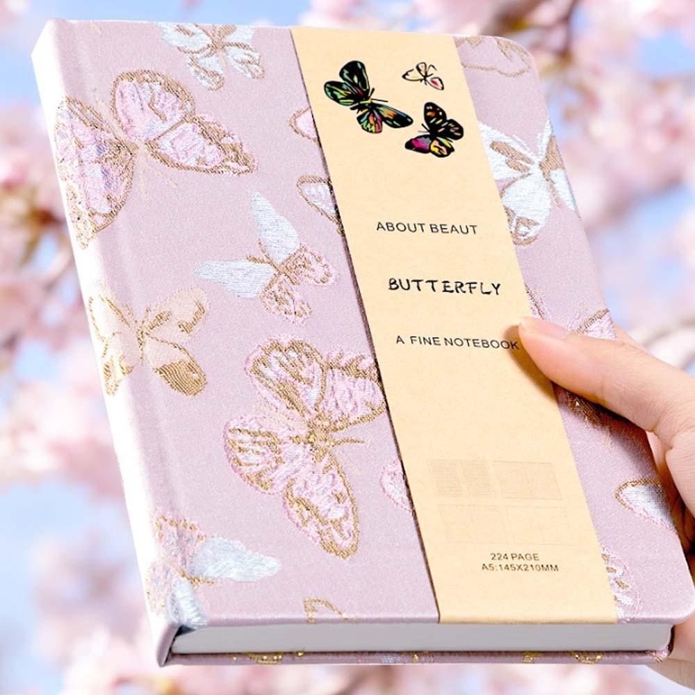Pattern Embroidered Flower Notebook Leather Schedule Notepad Butterfly Journal Book Men