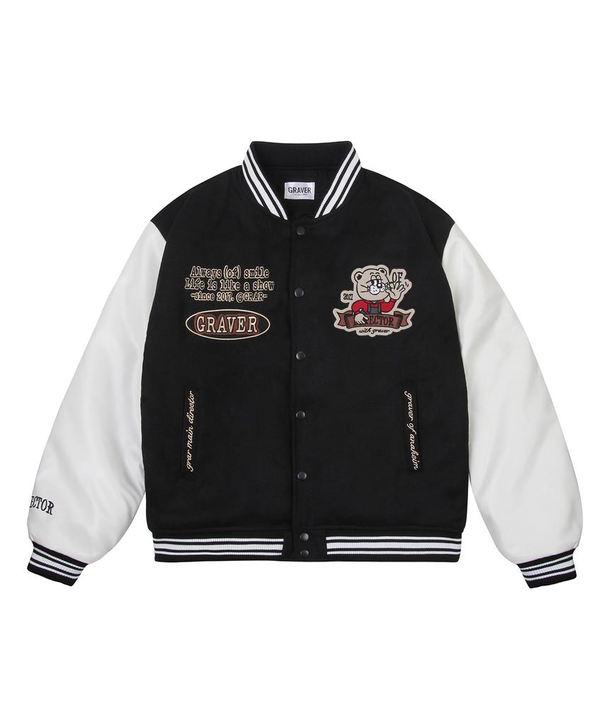 Унисекс varsity-куртка с изображением медведя_Черная