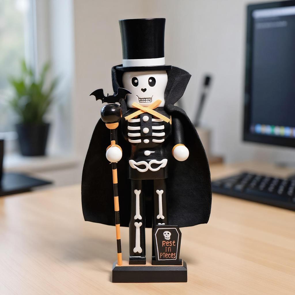 Halloween Nutcracker Soldier Figurine Model Wooden Handpainted Collectible Decoration for Shelf Table Centerpiece Mantel Display