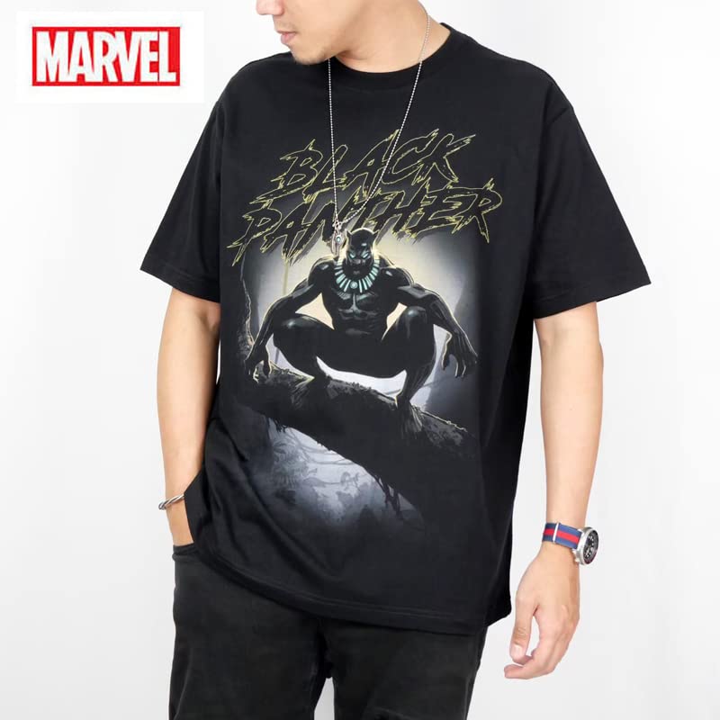 EVERSOUL Marvel T-Shirt, Short Sleeve, Black Panther, Avengers, Iron Man, Venom, Hulk, Movie Gift, Men's, Black, XL [Parallel Import]