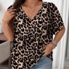 Summer Leopard Print Tops Camouflage Pattern V-neck Short Sleeve Casual T-shirt for Women
