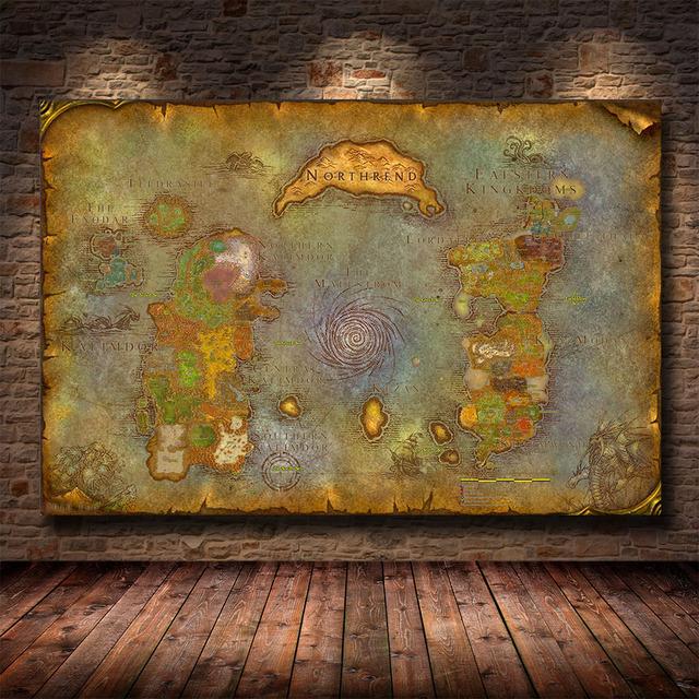 Игровая карта World of Warcraft Картина на холсте Настенное искусство Постеры Печать Картины для гостиной Спальня Игровая комната Домашний декор Без рамки