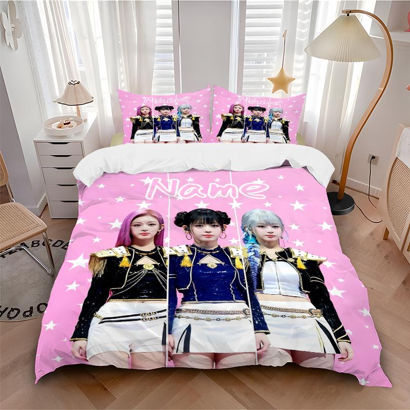 Custom Name kpop cartoon Girl Bedding 3 Piece Set HD Print Duvet Cover Pillowcases for Teens Adult Bedroom Decoration