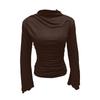 Women's Fashion Trumpet Sleeve Stand Collar Slim Fit Long Sleeve Top