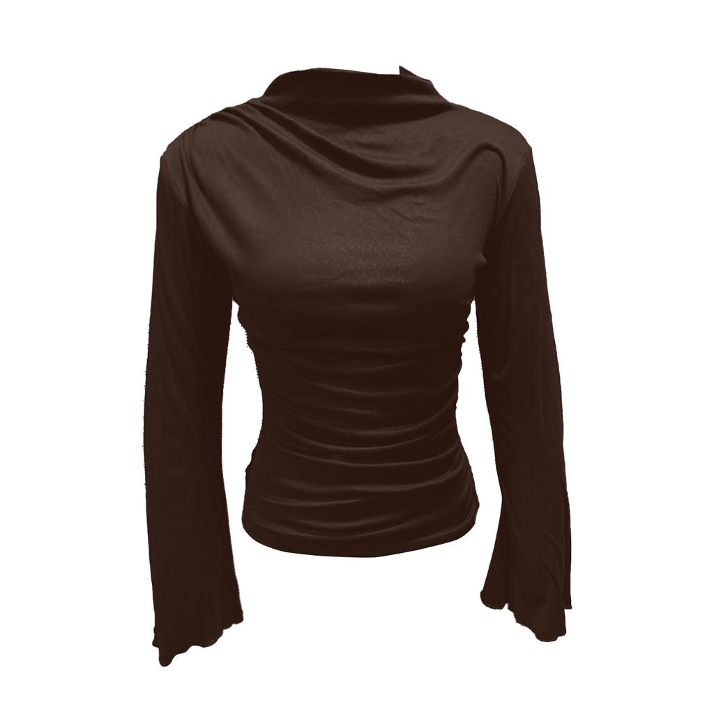 Women's Fashion Trumpet Sleeve Stand Collar Slim Fit Long Sleeve Top