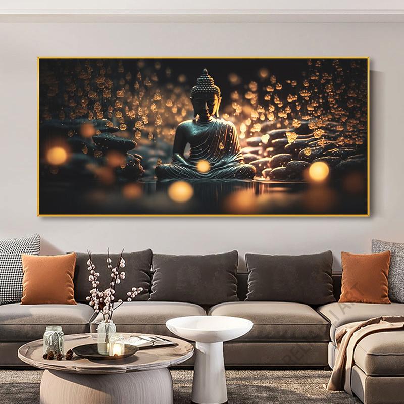 Абстрактная статуя Будды и цветок лотоса, холст, картина, настенное искусство, религия, буддизм, HD-изображения для гостиной, настенный декор Quadro