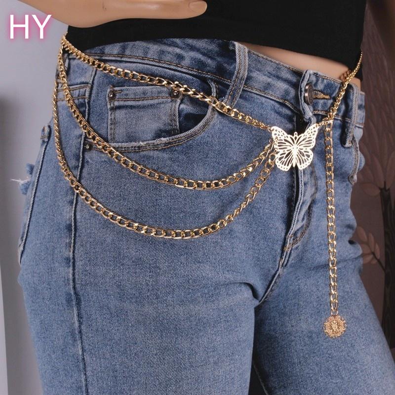 HY Deep Love Personality Big Gold Silver Butterfly Ladies Waist Fine Chain Women Sexy Geometric Body Jewelry Geometry Waistband