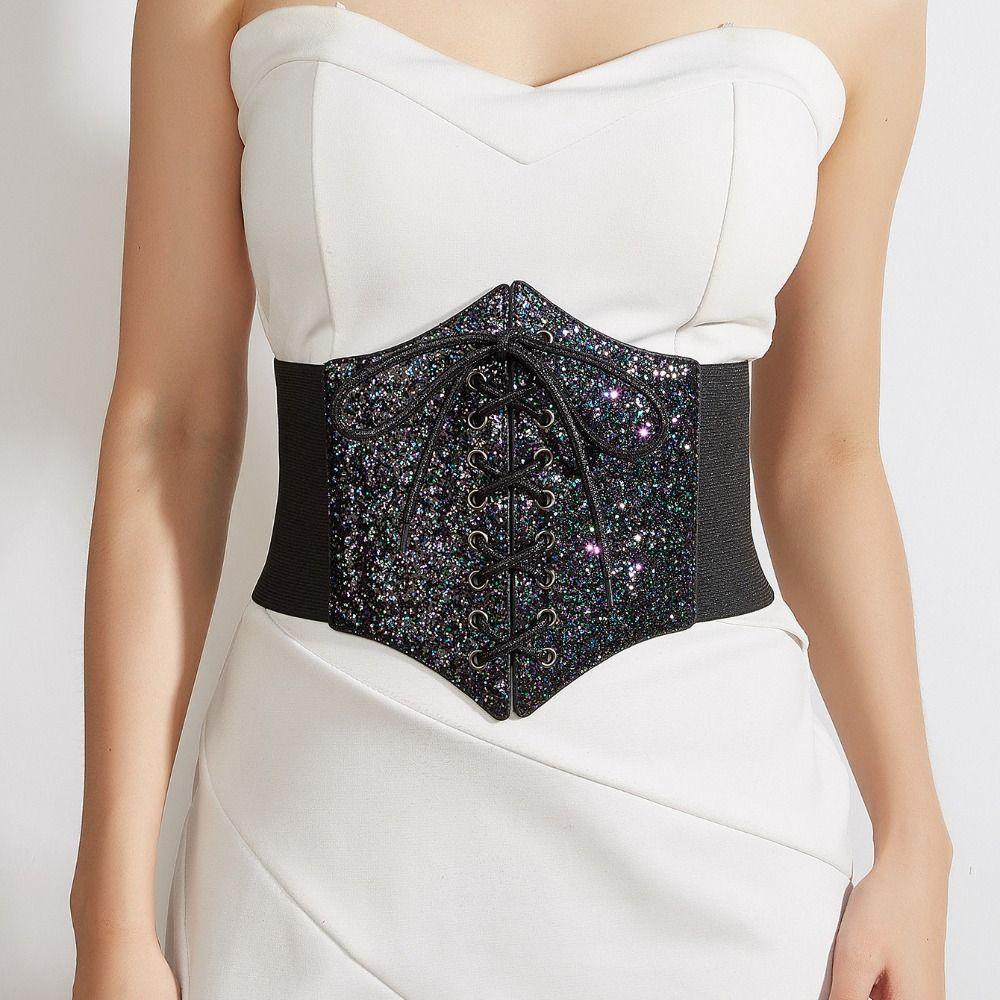 Elastic Gold Cummerbunds Shinny Blingbling Corset Belt Luxury Leopard Print Waistband  Dress