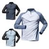 Men Sports T-shirt Half Zipper Stand Collar Contrast Color Long Sleeves Loose Casual Soft