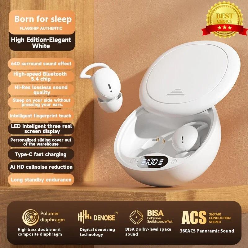 Sleep-Optimized M73 TWS Bluetooth Earphones - 60Hrs Ultra-Thin Design for Side Sleepers, HD Music/Call Noise Reduction Earbuds