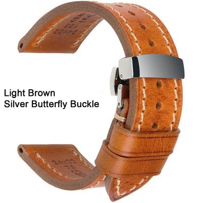 Ремешок для часов из натуральной кожи, ремешок для часов, пряжка из нержавеющей стали, застежка-бабочка, мужской и женский кожаный ремешок 20 мм, 22 мм, 24 мм