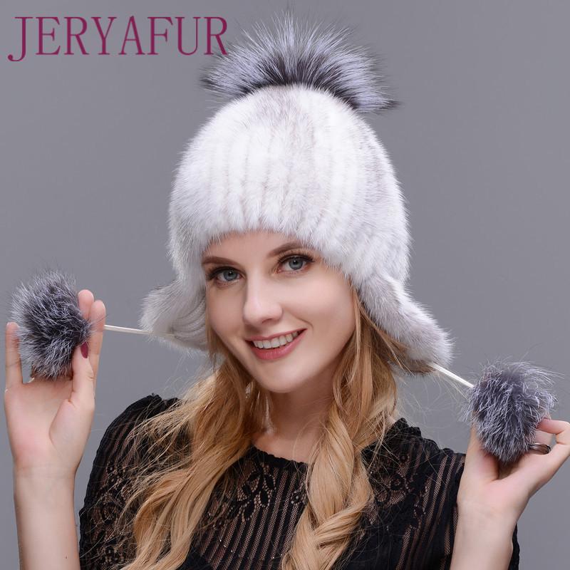 JERYAFUR Зимняя женская шапка из норки, новая шапка для защиты ушей, лыжная шапка ручной работы из норки и лисы, теплая подготовка к меху