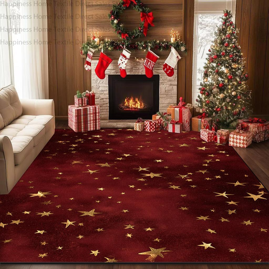 Red Christmas Living Room Home Decoration Carpets Antiskid Washable Bedroom Gift Area Rug Soft Plush Parlor Xmas Tree Luxury Mat