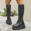 Fashion Black Platform Wedge Knee High Boots Women Fashion Zipper Thick Bottom Long Boots Woman Autumn Winter PU Leather Botas De Mujer