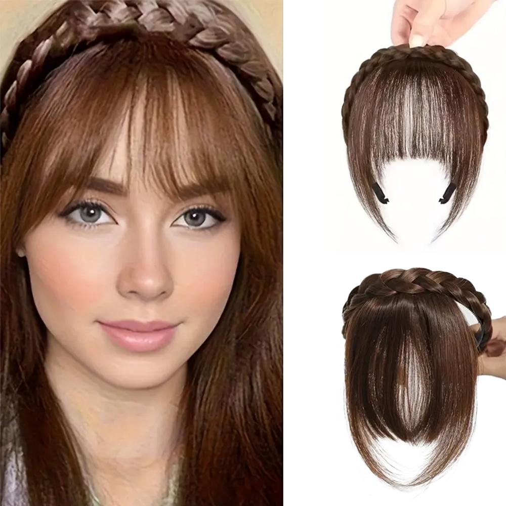 MERISIHAIR Синтетический короткий лобный чехол, невидимая густая натуральная челка, элегантная женская плетеная повязка на голову с челкой