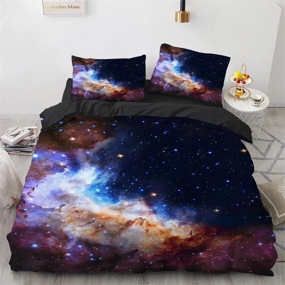 Пододеяльник Galaxy Planet King Queen Вселенная Небо Комплект постельного белья 3D Голубая Земля Космос Астрономия 2/3 предмета Полиэстер Чехол для одеяла
