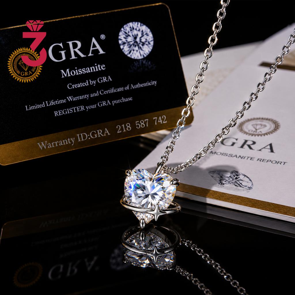 Romantic S925 Silver VVS Moissanite GRA Certificate Planet Wrap Heart Pendant Date Gift Daily Hot Sale Heart Planet Necklace