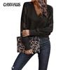 Spring and Autumn Women's Tops Knitted Shirt V-neck Lace Loose Casual Long-sleeved Tops