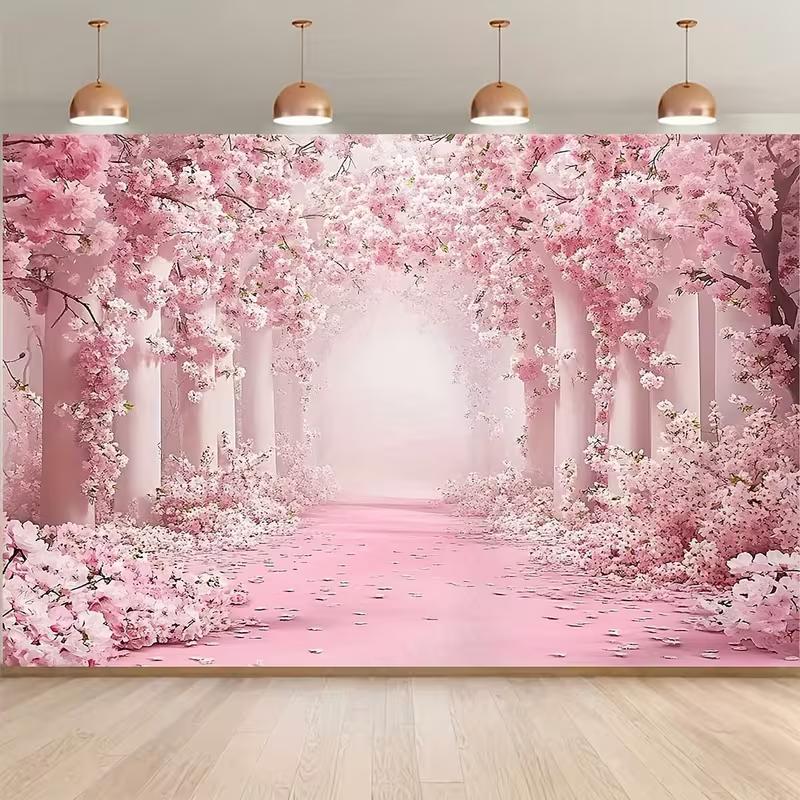 2D Oriental Wedding Tapestry, Cherry Blossom Arch with Golden Frame