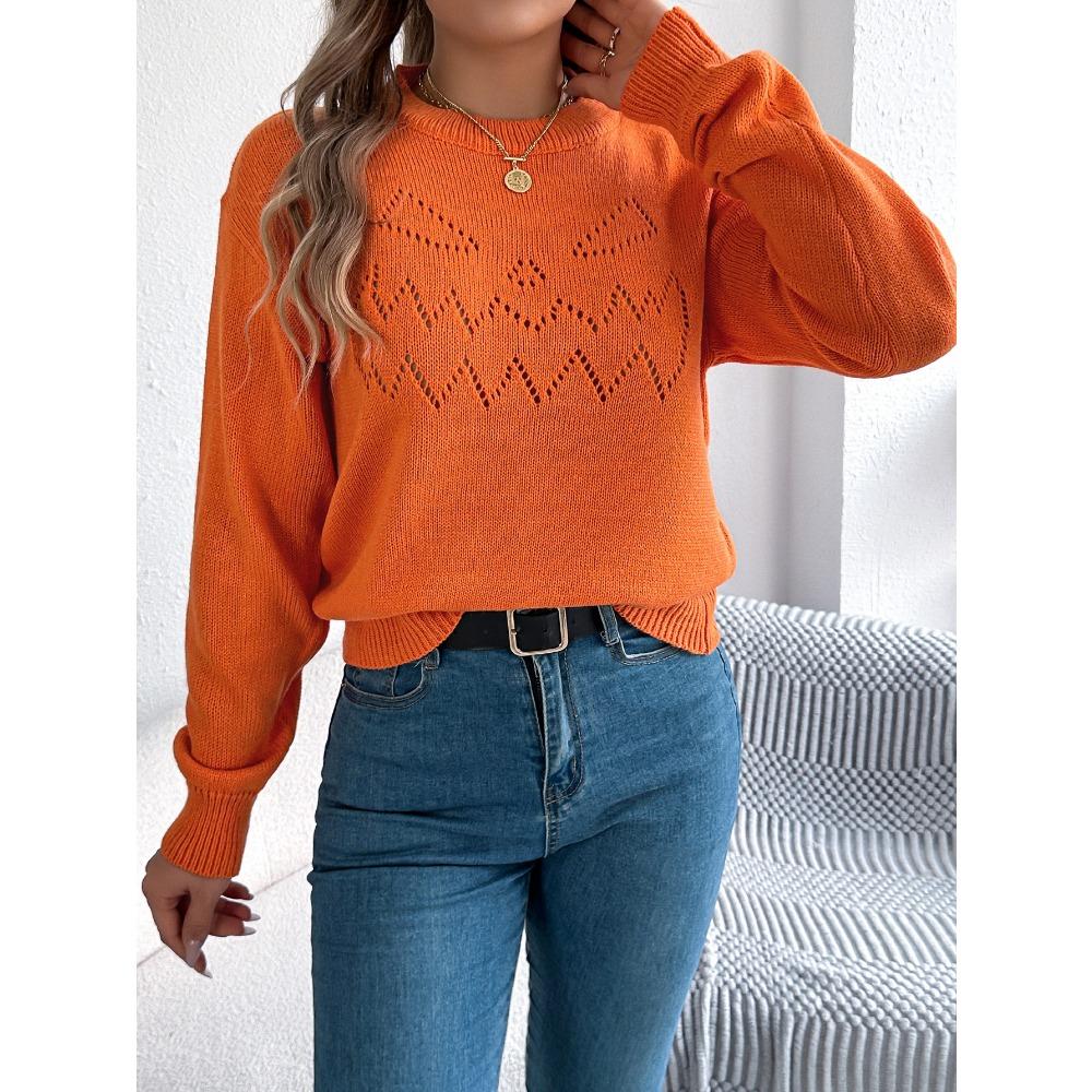 Женский вязаный свитер - Однотонный пуловер с рукавами-фонариками на шнуровке, Хэллоуин, женский топ