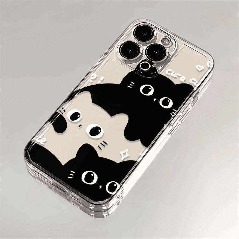Черно-белая кошка Чехол для телефона для iPhone 12-17 Pro Max, Прозрачный и Мягкий