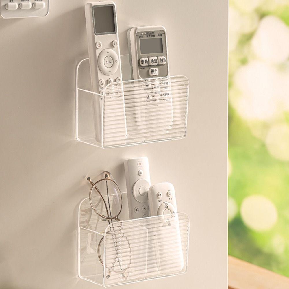 Double Grid Remote Control Storage Box Multi-function Transparent Home Mobile Storage Shelf Wall-mounted