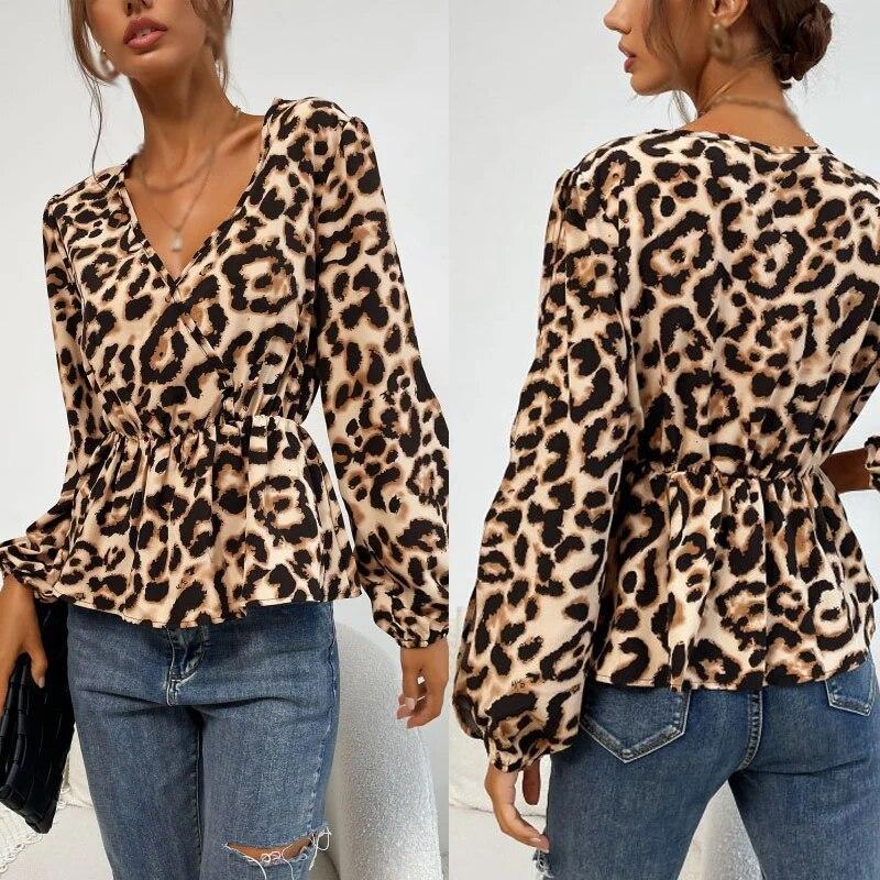 Осень-зима женская нарядная блузка с завышенной талией, струящаяся туника с длинными рукавами, топ с v-образным вырезом, облегающие пуловеры