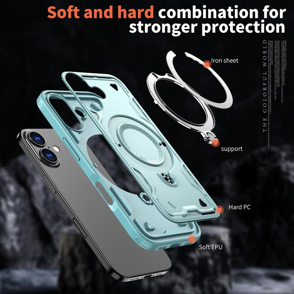 For iPhone 17 Case Compatible with MagSafe Military Protection PC+TPU Kickstand Phone Cover