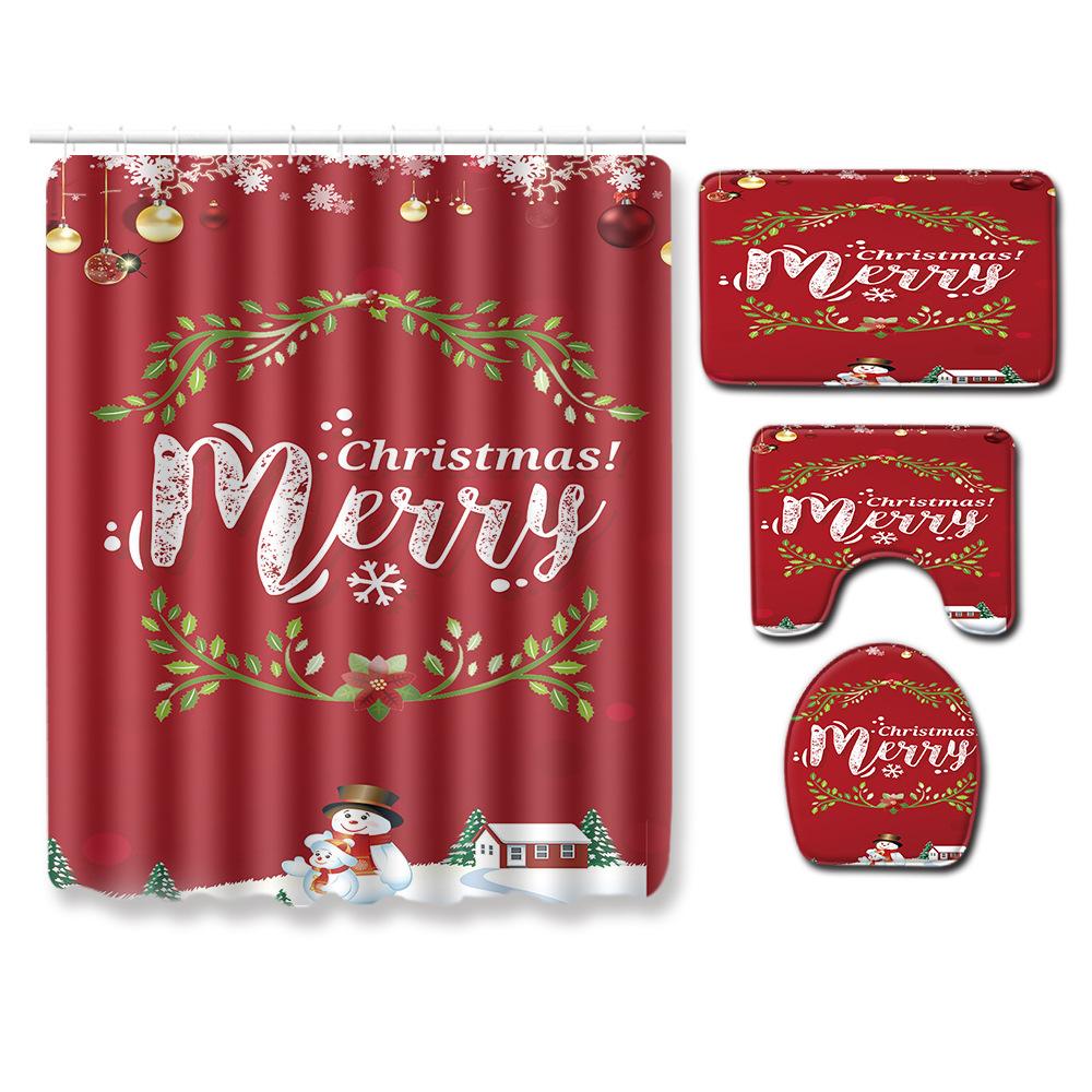 Christmas Home Door Mat Bathroom Shower Curtain Floor Mat Combination Four-Piece Set Bedroom Living Room Carpet
