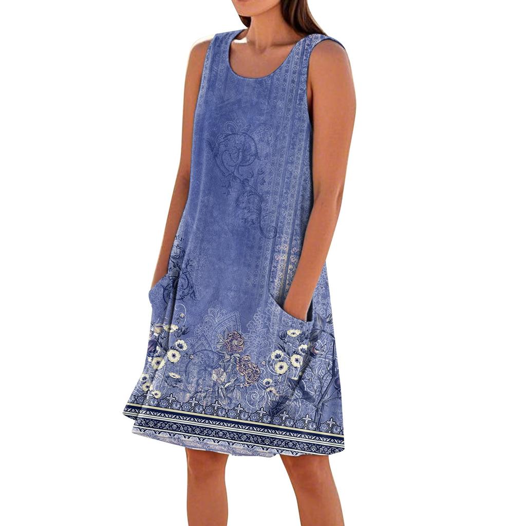 Summer Dresses For Women Loose Beach Vacation Casual Sleeveless Sundresses With Pockets Tank Dress