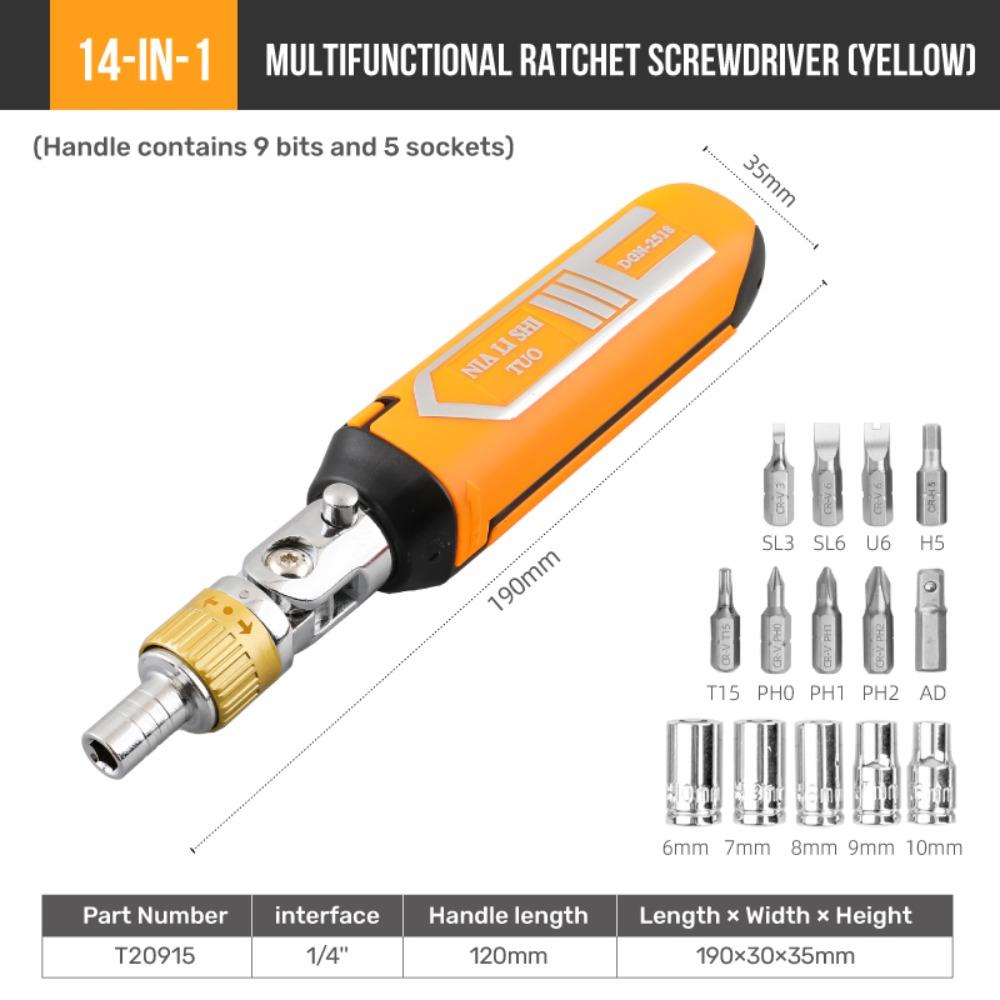 14 in 1 Ratchet Screwdriver Set Portable Hand Repair Tool Universal Dual-purpose Screwdriver Multi-function Screwdriver Bit Set