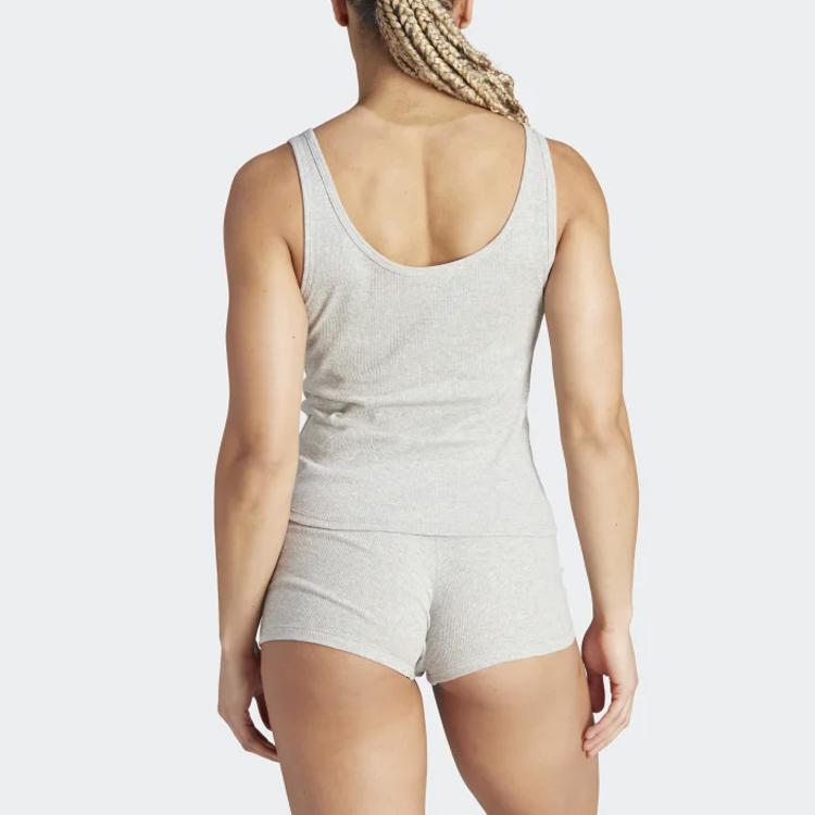 Adidas Active Flex Ribbed Tank Top Solid Color Logo Round Neck Sleeveless Vest Women Tops Gray GB7768