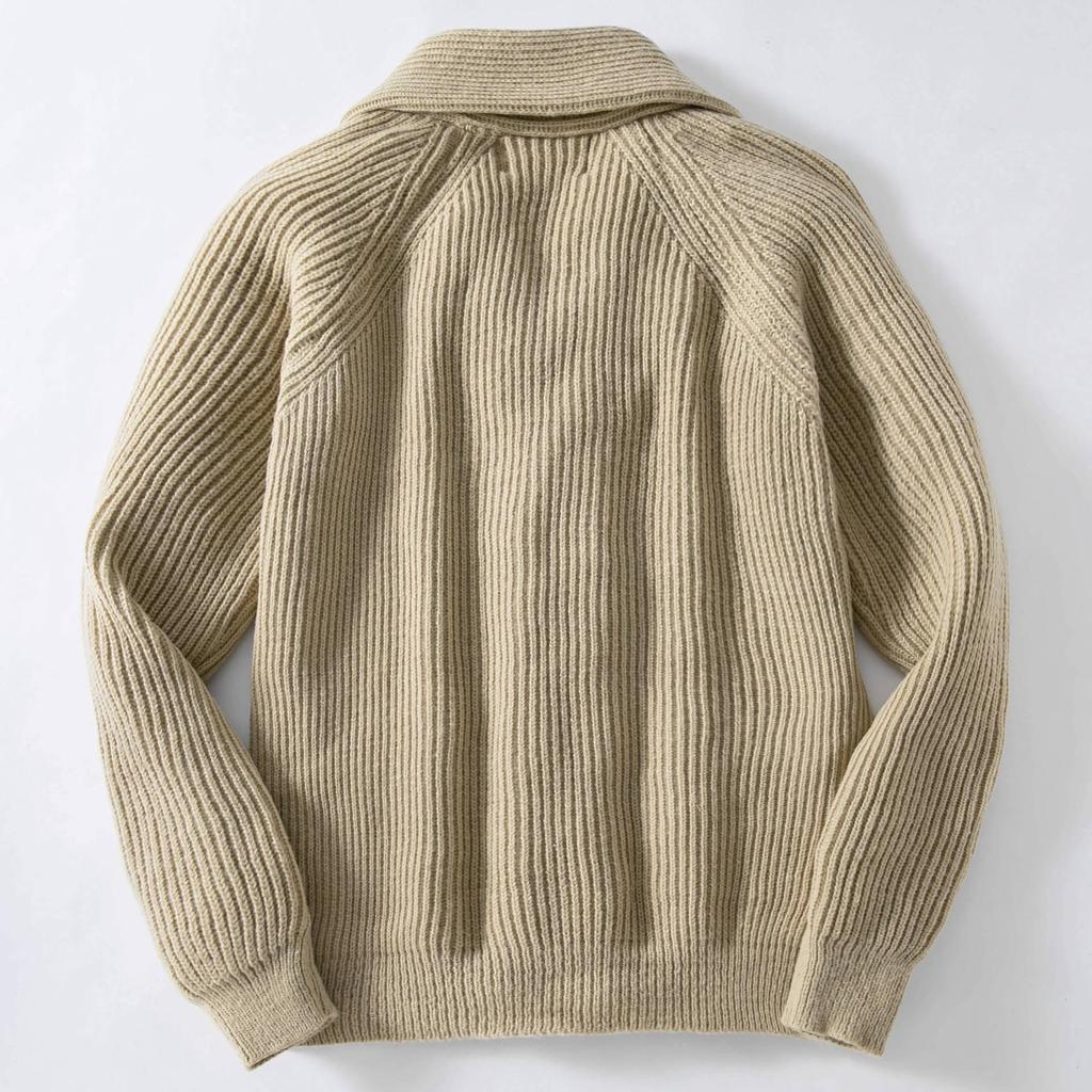 Мужской ретро вязаный свитер 1950-х годов однотонный с лацканами и длинными рукавами