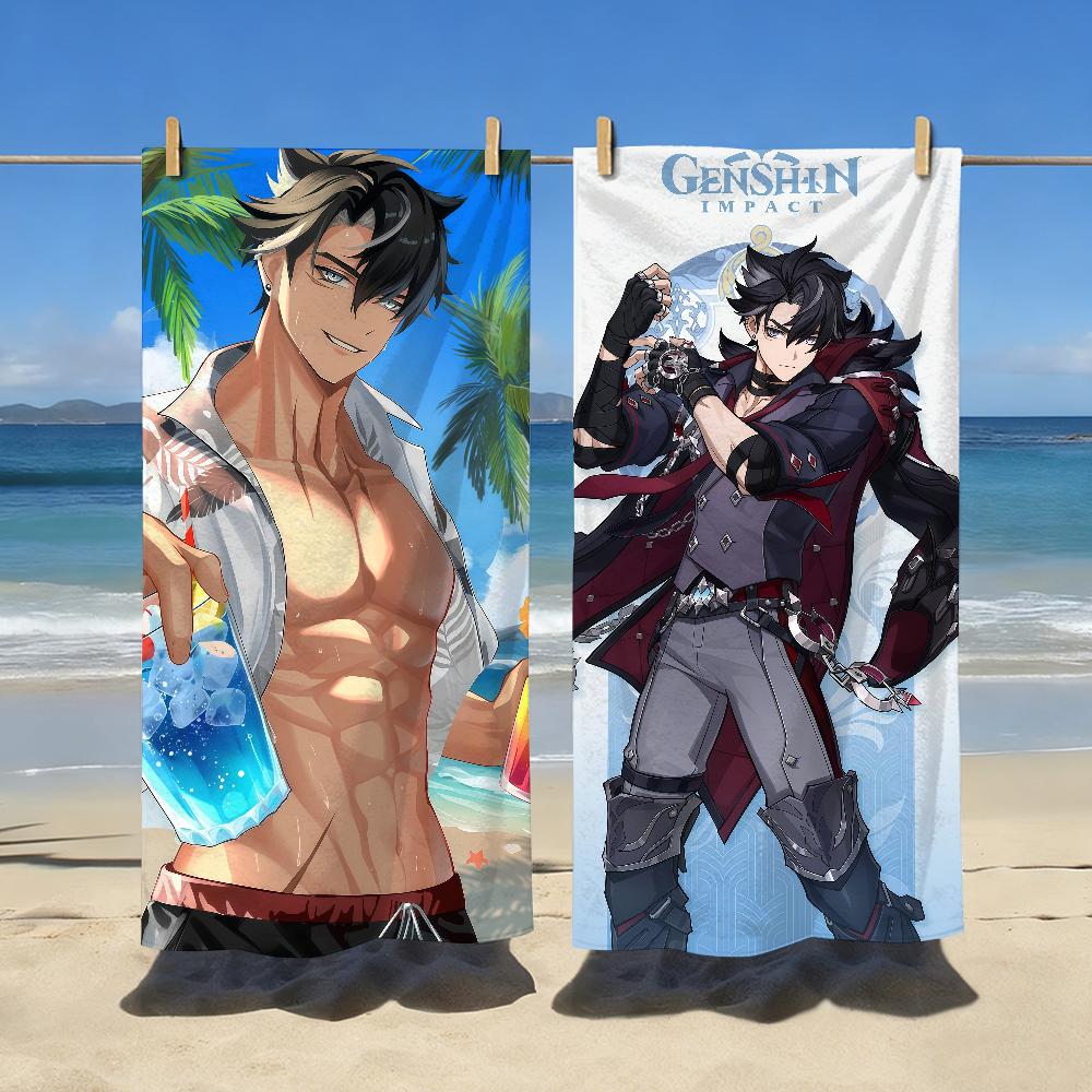 Полотенце Wriothesley Game Genshin Impact Спортивное Быстросохнущее Туристическое Снаряжение для Кемпинга Песозащитное Мягкое Легкое Большое Пляжное Полотенце