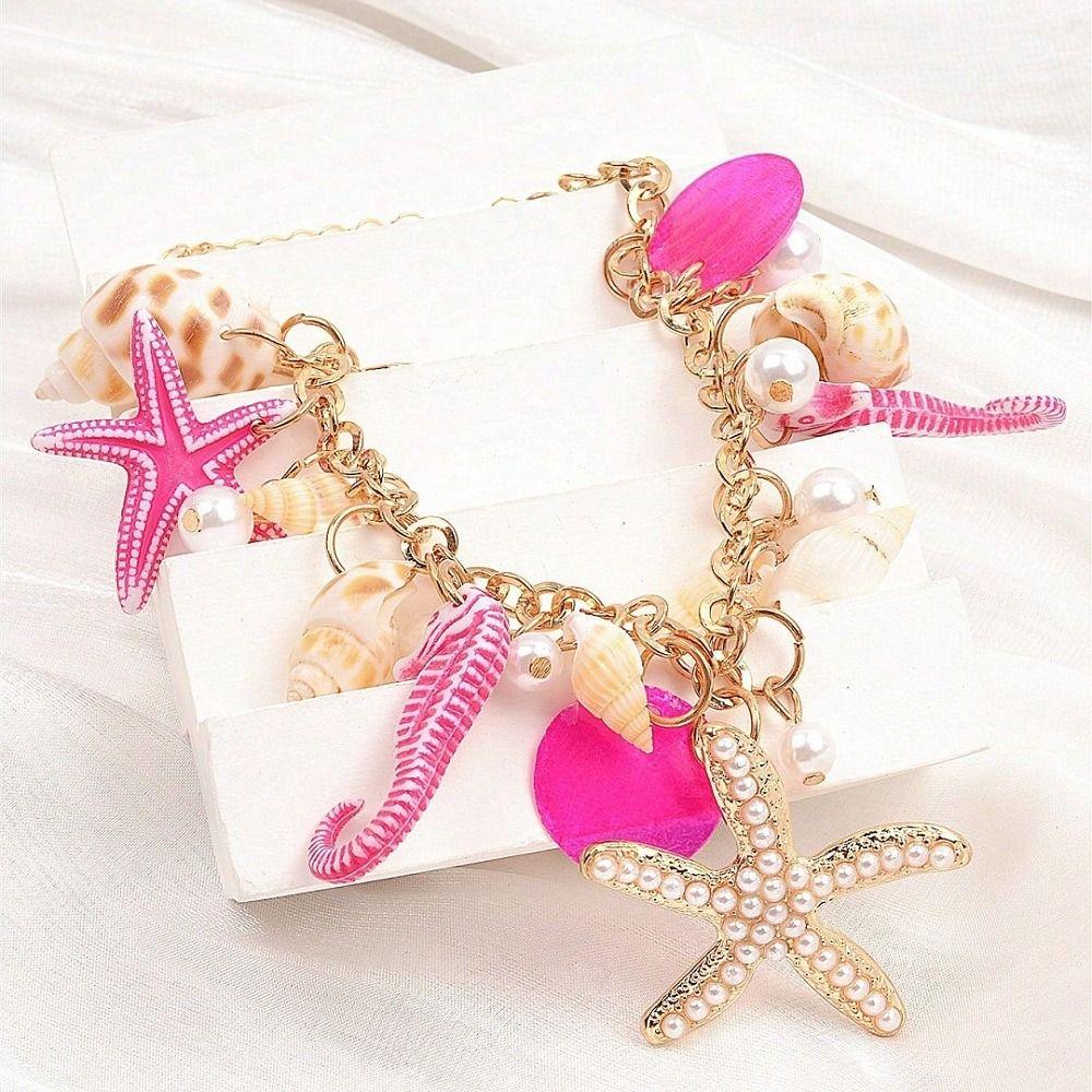 Imitation Pearl Shell Starfish Necklace Sea Series Natural Conch Beach Necklace  Kids