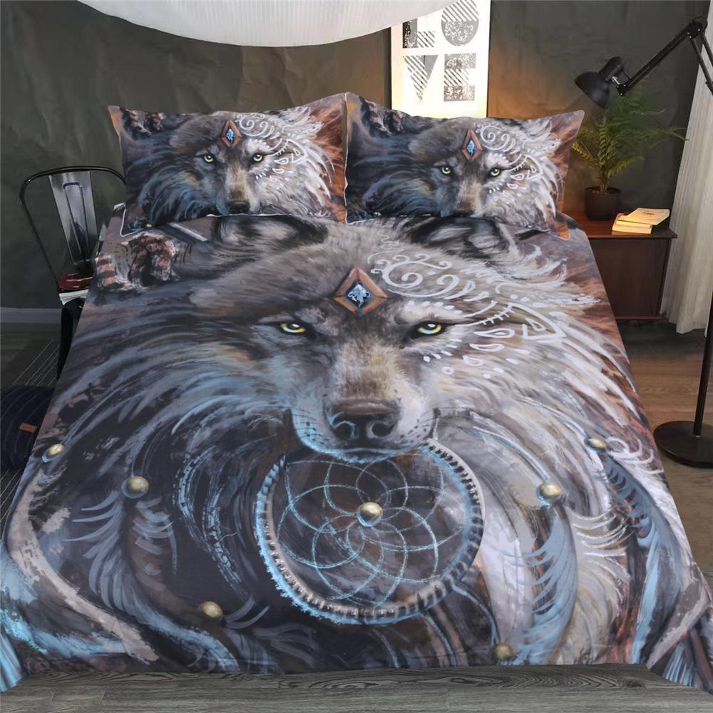 Digital Art Wolf Worrior Bedding Set King Queen Double Full Twin Single Size Bed Linen Set