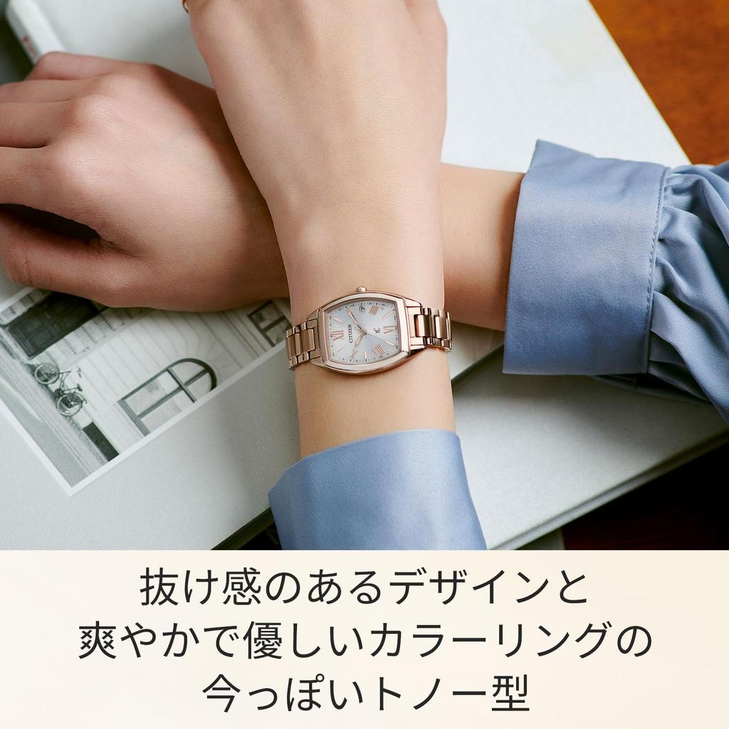 xC Waterproof Business Sakura Made in Japan [CITIZEN] ES9395-53A Radio-Controlled Tonneau-Shaped Women's Watch, Watch, Gift, Color, White,