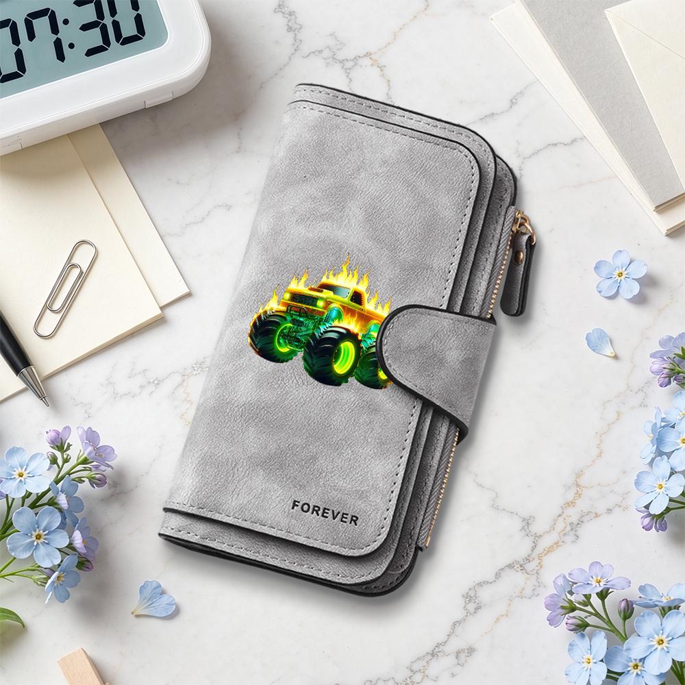 Flame Monster Truck Pattern Long Wallet Forever Stylish Portable Daily Use Card Holder Purse