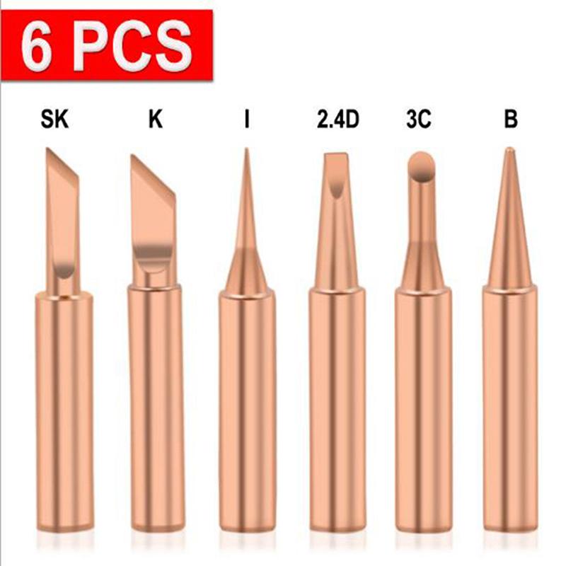 5/6Pcs Pure Copper 900M-T Solder Iron Tip Lead-Free Solder Tip Welding Head