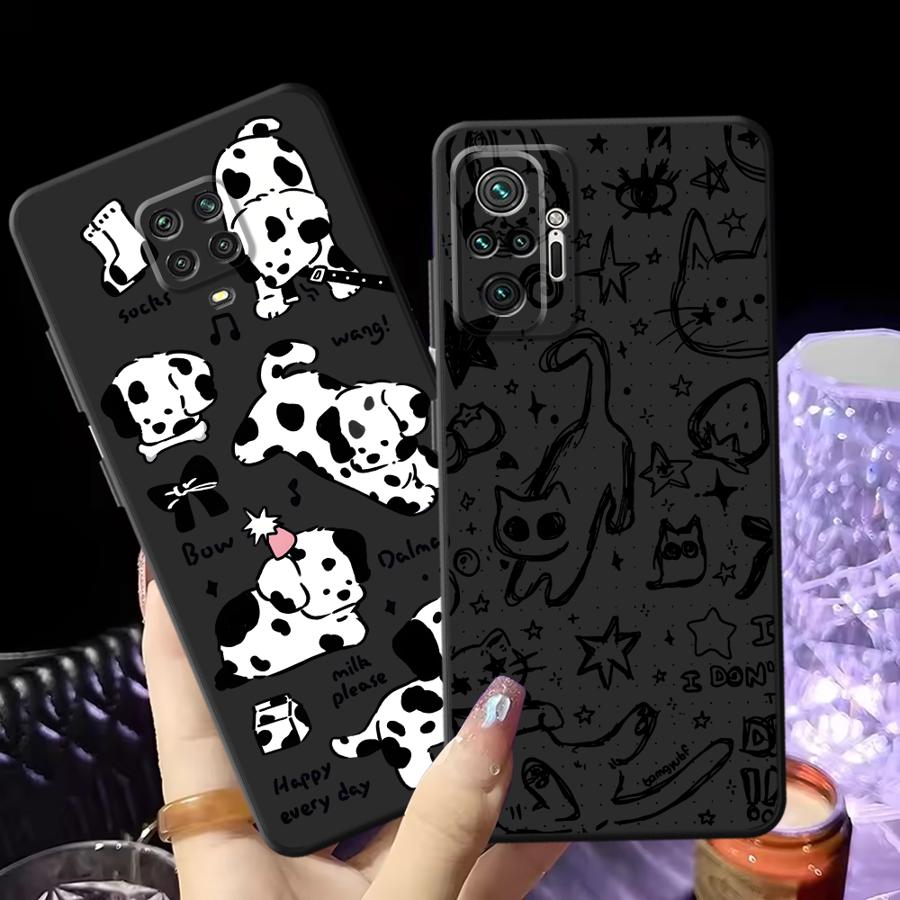 Мультяшный чехол с собакой и кошкой для Xiaomi Redmi Note 11s 7 8 10S 12s 9 10 11 12 Pro 9S 13 14 Plus Черный Мягкий чехол для телефона