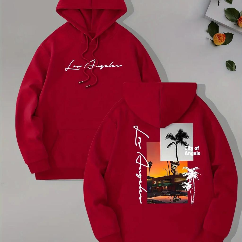 Мужская толстовка с капюшоном и карманом-кенгуру, с длинным рукавом, с пляжным принтом, свободного кроя, повседневная, 2025