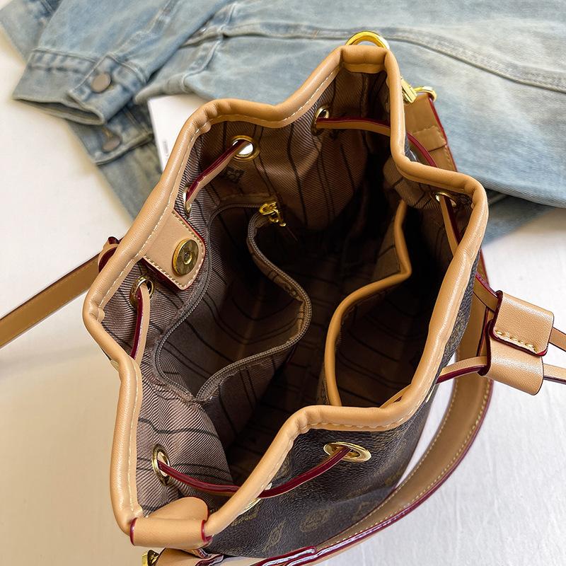 Осень новая мода контрастный цвет туфли пояс сумка-ведро одно плечо наклонный пролет женская сумка