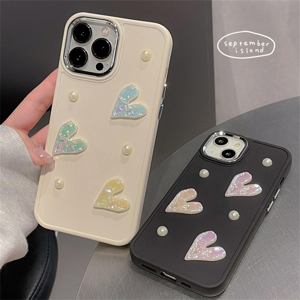 Ins Корейский 3d Laser Love Heart Pearl Мягкий чехол для телефона для Iphone 14 12 11 13 Pro Max Xr X Xs Max Защитная задняя крышка с покрытием