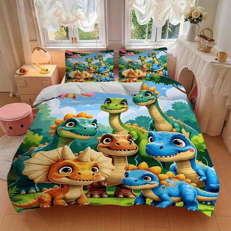 Dinosaur Adventure Forest Print 3Pcs Bedding Setduvet Cover With 2 Bedropillowcase Home Birthday Gift
