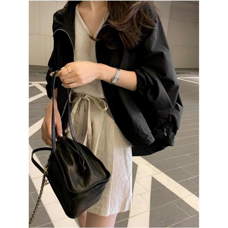 Летняя солнцезащитная укороченная куртка с капюшоном, женская 2023, повседневное пальто на молнии, легкая тонкая рубашка с длинными рукавами, женская свободная одежда 27234